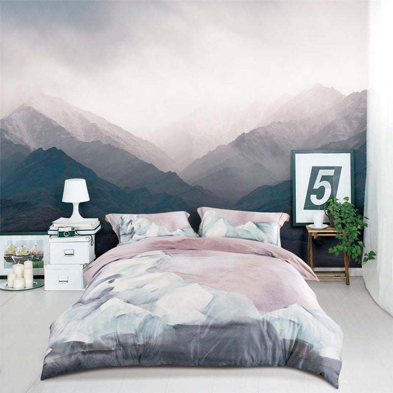 MILDLY 100% Long-Staple Cotton Duvet Cover Queen, Gray Pink Marble Pattern Comforter Cover Set 500TC Watercolor Abstract Reversible Soft & Breathable - Image 1